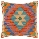 handmade Traditional Pillow Rust Blue Hand-Woven SQUARE 100% WOOL  Hand woven turkish pillow  2 x 2
